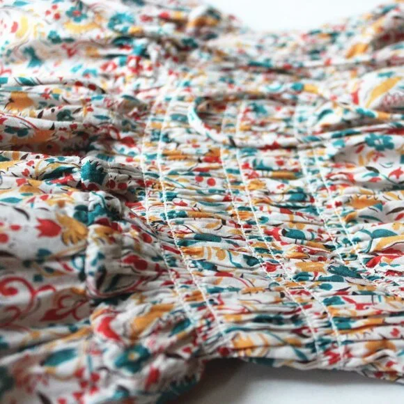 New Doen Emmaretta Floral Cotton Midi-Dress, Wilder Clover Floral, Size S - Picture 9 of 9